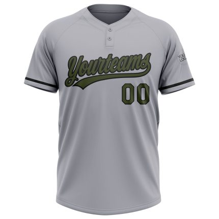 Custom Name Number Unisex Softball Jersey - Personalized Gray Olive-Black Two-Button Design Personalized Gray Olive-Black