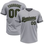 Custom Name Number Unisex Softball Jersey - Personalized Gray Olive-Black Two-Button Design Personalized Gray Olive-Black