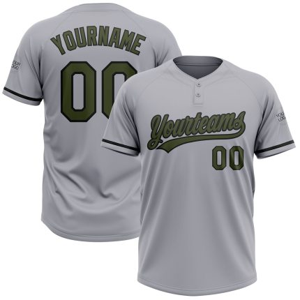 Custom Name Number Unisex Softball Jersey - Personalized Gray Olive-Black Two-Button Design Personalized Gray Olive-Black