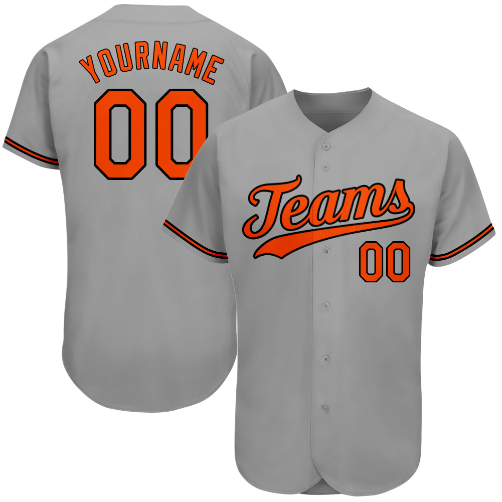 Custom Name and Number Personalized Baseball Jersey - Gray Orange-Black Authentic Team Jersey Personalized Gray Orange-Black