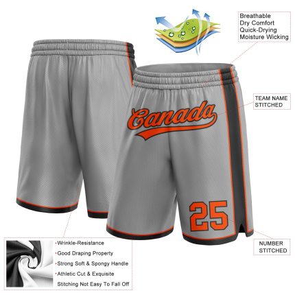 Custom Name Number Basketball Shorts - Personalized Gray Orange Black Team Authentic Design Personalized Gray Orange-Black