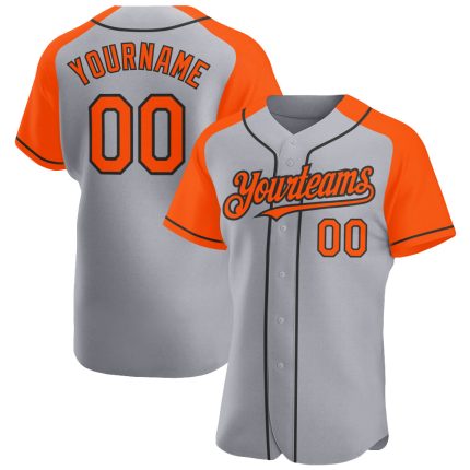 Custom Baseball Jersey - Personalized Gray Orange-Black Authentic Raglan Sleeves with Team Name and Number Personalized Gray
