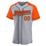 Custom Baseball Jersey - Personalized Gray Orange-Black Authentic Raglan Sleeves with Team Name and Number Personalized Gray