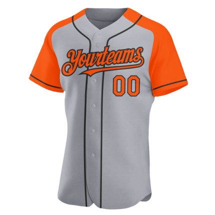 Custom Baseball Jersey - Personalized Gray Orange-Black Authentic Raglan Sleeves with Team Name and Number Personalized Gray