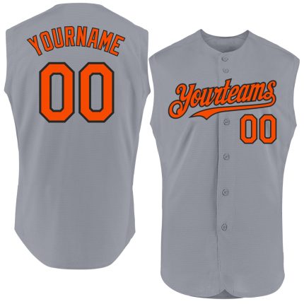 Personalized Gray Orange Black Baseball Jersey - Authentic Sleeveless Design Personalized Gray Orange-Black Authentic Sleeveless
