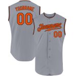 Custom Authentic Sleeveless Baseball Jersey, Personalized Gray and Orange-Black Design with Name and Number Personalized