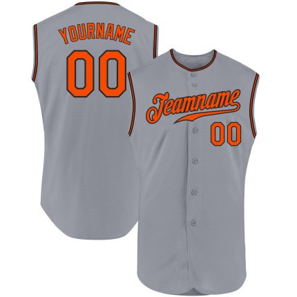 Custom Authentic Sleeveless Baseball Jersey, Personalized Gray and Orange-Black Design with Name and Number Personalized