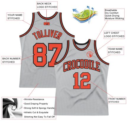Custom Name Number Basketball Jersey - Personalized Authentic Throwback Gray Orange-Black Team Colors Personalized Gray Orange-Black