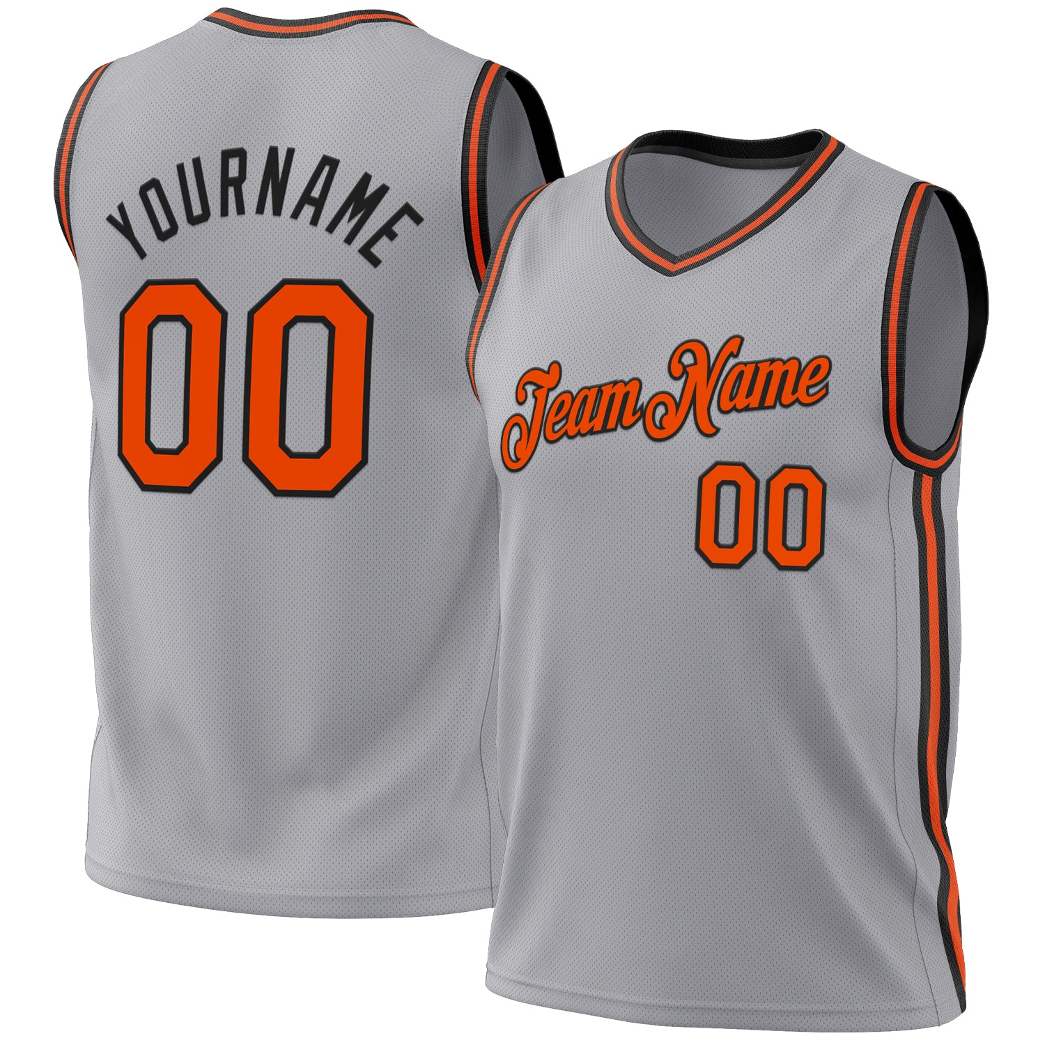 Personalized Gray Orange Black Basketball Jersey - Authentic Throwback Style Personalized Gray Orange-Black Authentic Throwback