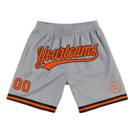 Custom Team Name Number Basketball Shorts - Personalized Gray Orange Black Authentic Throwback Design Personalized Gray Orange-Black