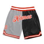 Custom Name & Number Personalized Basketball Shorts - Gray Orange Black Authentic Throwback Split Style Personalized Gray