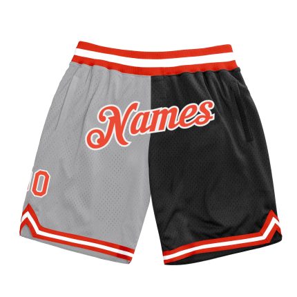 Custom Name & Number Personalized Basketball Shorts - Gray Orange Black Authentic Throwback Split Style Personalized Gray