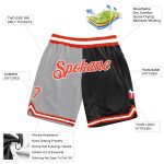 Custom Name & Number Personalized Basketball Shorts - Gray Orange Black Authentic Throwback Split Style Personalized Gray