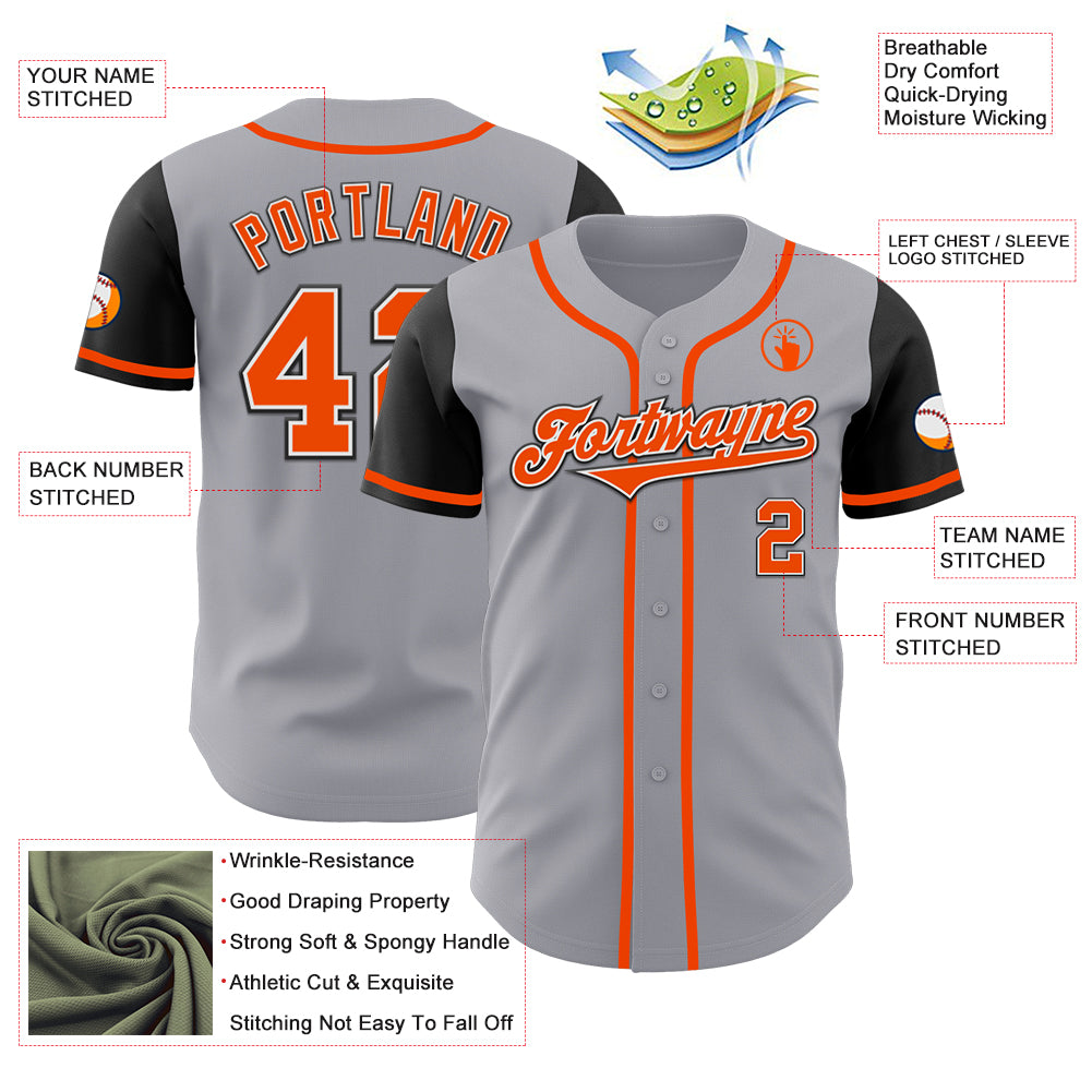 Personalized Gray Orange-Black Authentic Two Tone Baseball Jersey Team Custom Name and Number Custom Name and Number Personalized Two Tone Baseball Jersey - Gray Orange Black Authentic Sports Apparel Personalized Gray - Image 3