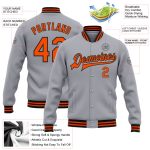Personalized Varsity Letterman Jacket Gray Orange Black Full-Snap Bomber Personalized Gray Orange-Black Bomber Full-Snap