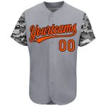 Custom Name and Number Authentic Baseball Jersey with Personalized 3D Gray Orange Black Camo Pattern Personalized Gray Orange