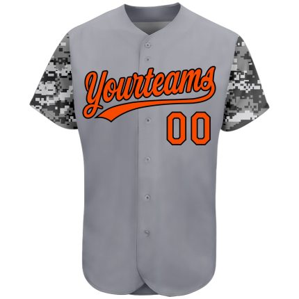 Custom Name and Number Authentic Baseball Jersey with Personalized 3D Gray Orange Black Camo Pattern Personalized Gray Orange