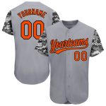 Custom Name and Number Authentic Baseball Jersey with Personalized 3D Gray Orange Black Camo Pattern Personalized Gray Orange