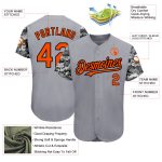 Custom Name and Number Authentic Baseball Jersey with Personalized 3D Gray Orange Black Camo Pattern Personalized Gray Orange