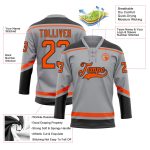 Custom Name and Number Personalized Hockey Jersey - Gray Orange-Black Lace Neck Team Apparel Personalized Gray Orange-Black
