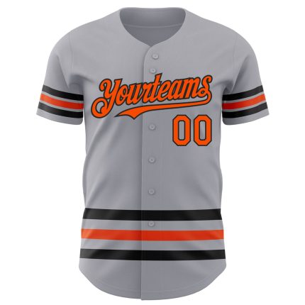 Custom Name and Number Authentic Baseball Jersey - Personalized Gray Orange Black Line Team Jersey Personalized Gray Orange-Black