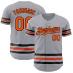 Custom Name and Number Authentic Baseball Jersey - Personalized Gray Orange Black Line Team Jersey Personalized Gray Orange-Black