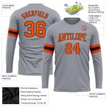 Custom Team Long Sleeve Performance T-Shirt with Personalized Name and Number - Gray Orange-Black Personalized Gray Orange-Black