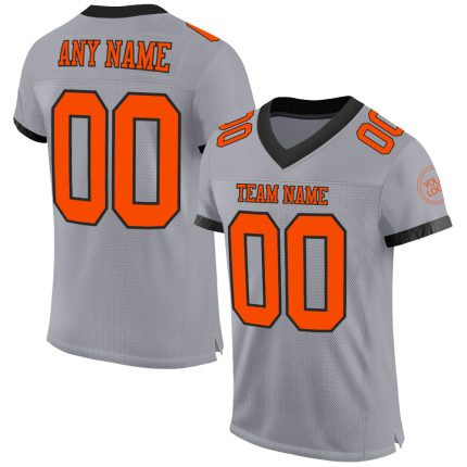 Custom Gray Black Orange Mesh Football Jersey Authentic Personalized Gray Orange-Black Mesh Authentic Football Jersey
