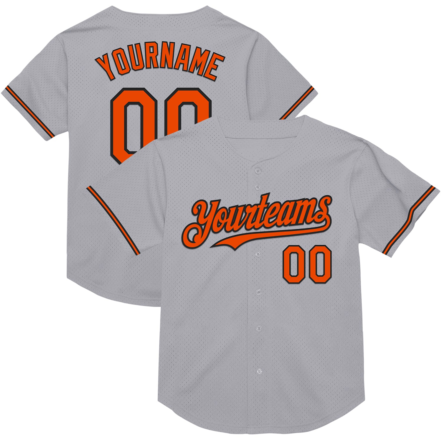 Custom Personalized Baseball Jersey with Gray Orange-Black Mesh, Team Name and Number, Authentic Throwback Style Personalized