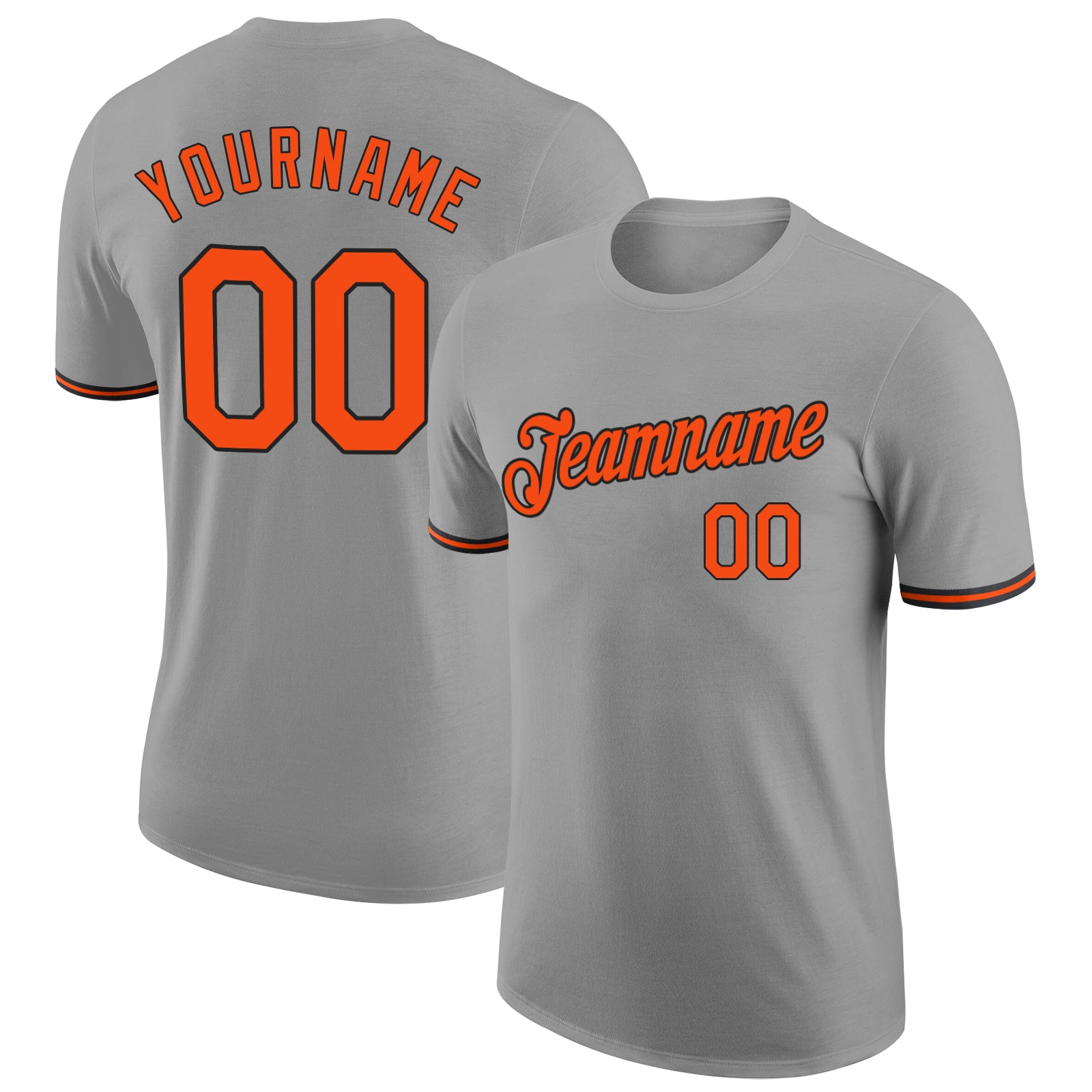 Custom Team Performance T-Shirt with Personalized Name and Number, Gray Orange Black Color Personalized Gray Orange-Black