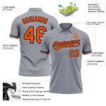 Custom Personalized Golf Polo Shirt with Team Name and Number - Gray Orange-Black Performance Vapor Personalized Gray Orange-Black