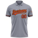 Custom Personalized Golf Polo Shirt with Team Name and Number - Gray Orange-Black Performance Vapor Personalized Gray Orange-Black