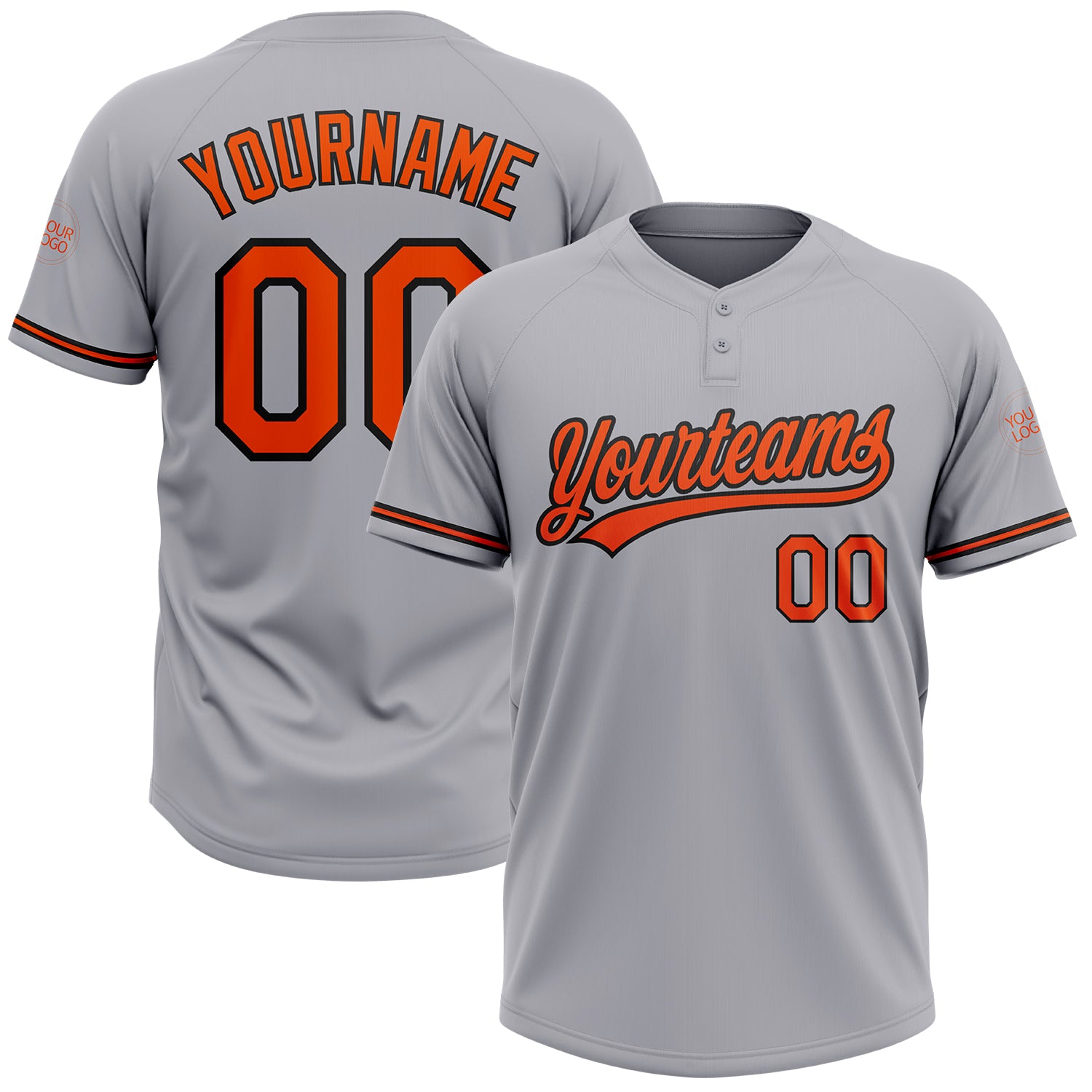 Custom Unisex Softball Jersey - Gray Orange and Black Two-Button Design Personalized Gray Orange-Black Two-Button Unisex