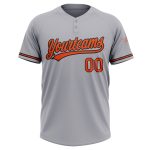 Custom Unisex Softball Jersey - Gray Orange and Black Two-Button Design Personalized Gray Orange-Black Two-Button Unisex