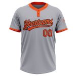 Custom Softball Jersey Unisex Two-Button Gray Orange-Black with Personalized Name and Number Personalized Gray Orange-Black