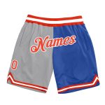 Custom Basketball Shorts with Team Name and Number - Personalized Gray Orange-Blue Authentic Throwback Fashion Personalized