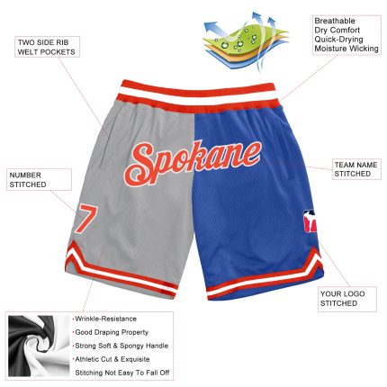Custom Basketball Shorts with Team Name and Number - Personalized Gray Orange-Blue Authentic Throwback Fashion Personalized