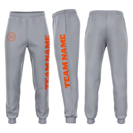 Custom Team Name Number Gray Orange Fleece Jogger Sweatpants Personalized Comfort Outfit Personalized Gray Orange Fleece