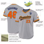 Custom Name and Number Personalized Gray Orange Gold-Navy Baseball Jersey - Authentic Throwback Design Personalized Gray