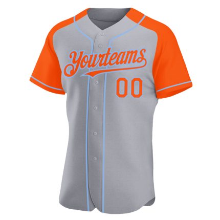 Custom Name and Number Baseball Jersey - Personalized Gray Orange-Light Blue Authentic Raglan Sleeves Personalized Gray Orange-Light