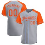 Custom Name and Number Baseball Jersey - Personalized Gray Orange-Light Blue Authentic Raglan Sleeves Personalized Gray Orange-Light