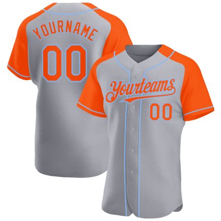 Custom Name and Number Baseball Jersey - Personalized Gray Orange-Light Blue Authentic Raglan Sleeves Personalized Gray Orange-Light
