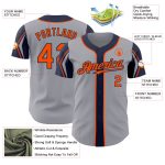 Custom Baseball Jersey with Personalized Name & Number - Authentic Gray Orange-Navy Colors, 3 Arm Shapes Personalized Gray