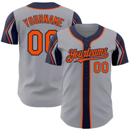 Custom Baseball Jersey with Personalized Name & Number - Authentic Gray Orange-Navy Colors, 3 Arm Shapes Personalized Gray