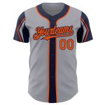 Custom Baseball Jersey with Personalized Name & Number - Authentic Gray Orange-Navy Colors, 3 Arm Shapes Personalized Gray
