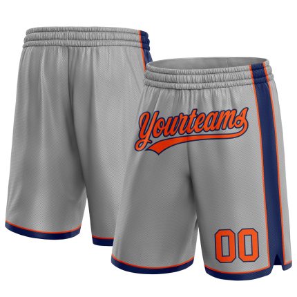 Custom Name Number Basketball Shorts - Personalized Gray Orange Navy Team Shorts Personalized Gray Orange-Navy Authentic
