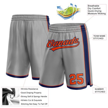 Custom Name Number Basketball Shorts - Personalized Gray Orange Navy Team Shorts Personalized Gray Orange-Navy Authentic