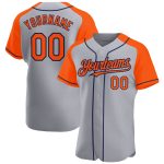 Custom Name and Number Personalized Baseball Jersey - Gray Orange and Navy Authentic Raglan Sleeves Personalized Gray Orange-Navy