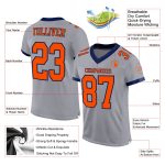 Custom Personalized Football Jersey - Gray Orange-Navy Mesh with Team Name and Number Personalized Gray Orange-Navy Mesh
