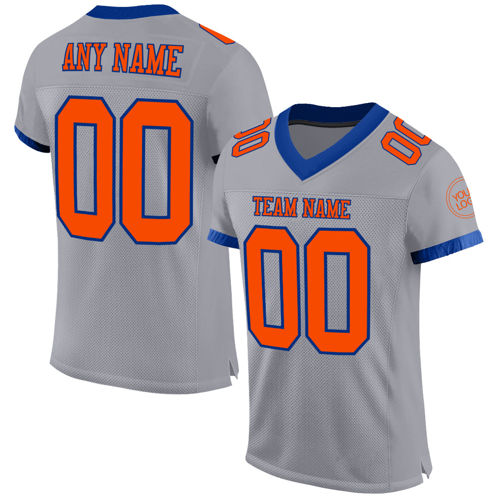 Personalized Football Jersey - Gray Orange Navy Mesh Authentic Style Personalized Gray Orange-Navy Mesh Authentic Football